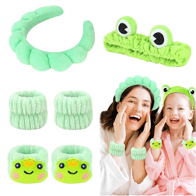 Spa Headbands and Wristbands - 6 Pcs Terry Cloth Sponge Headband Set for Skincare, Makeup Removal, and Shower