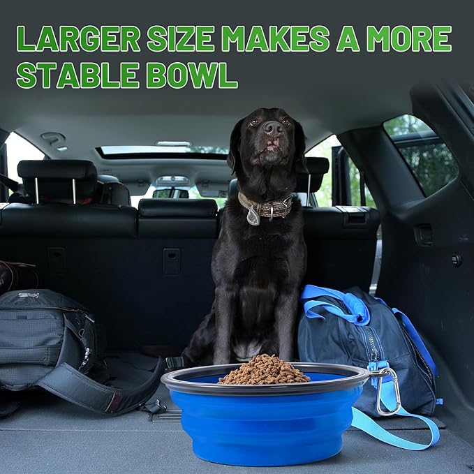 Extra Large Dog Bowl Pet Collapsible Bowls, 2 Pack Collapsible Dog Water Bowls for Large Dogs Portable Pet Feeding Water Dish for Walking Parking Traveling with 2 Carabiners (Blue+Green, Jumbo)
