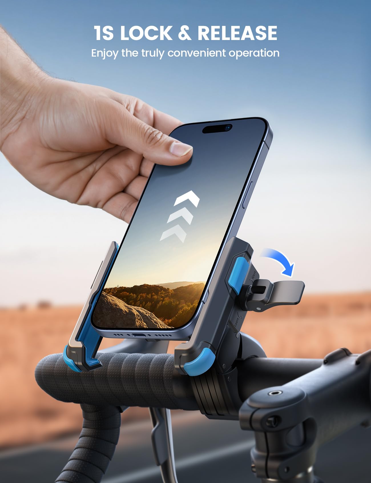 Lamicall Motorcycle Bike Phone Mount - [1s Quick Release] Bike Cell Phone Holder Clip, Bicycle Scooter Handlebar Clamp, Gifts for iPhone 17 16 15 14 Pro Max, Galaxy S25 S24 Ultra, 4.7-7" Phones, Blue