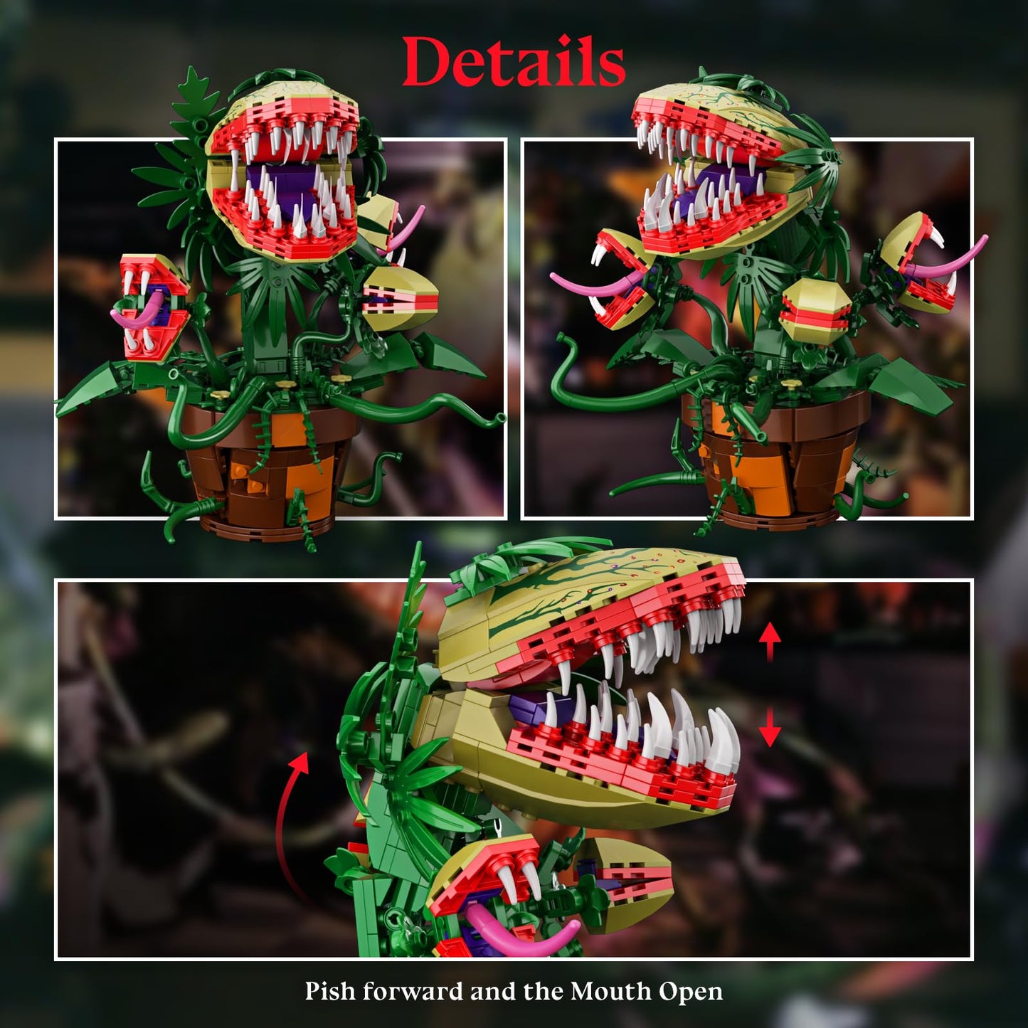 Piranha Plant Audrey II 2 Building Blocks Set, Toys Kit Horrors Flower Shop Decoration Gift for Tv Film Fans Families Friends 12+ On Halloween Birthday Christmas