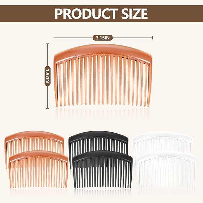 6PCS 3.15IN Hair Side Comb with 3 Colors, Professional Barber Comb for Styling and Grooming, French Combs for Wedding, Dating and More
