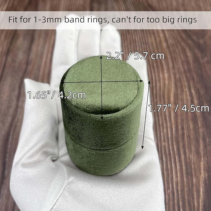 Velvet Oval Ring Box 3 Slots - Premium Wedding Three Rings Box Vintage Handmade Storage Jewelry Organizer for Proposal, Engagement, Wedding Ceremony, Christmas (Olive Green)
