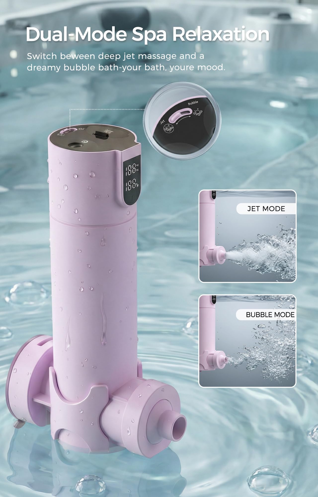 Bath Jets for Tub – Portable Cordless Bath Jet Spa for Bathtub with Vacuum-Lock Suction, Dual Jet & Bubble Mode, 360° Adjustable Water Flow