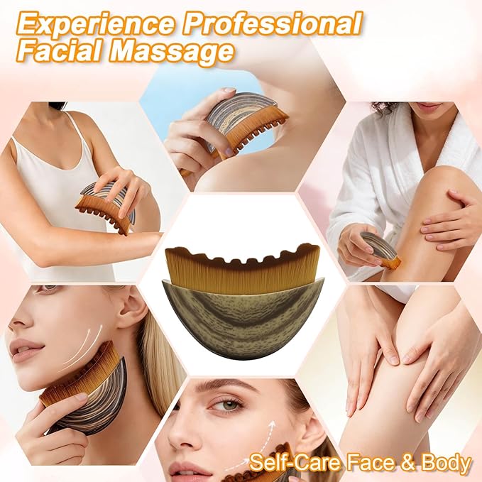 2 Pack Lymphatic Contour Face Brush, Manual Lymphatic Drainage Massager, Ergonomic Facial Cleansing Brush Fit Skin Precisely for Chin Jawline Sculpting, Relieve Fatigue, Portable Gua Sha Alternative