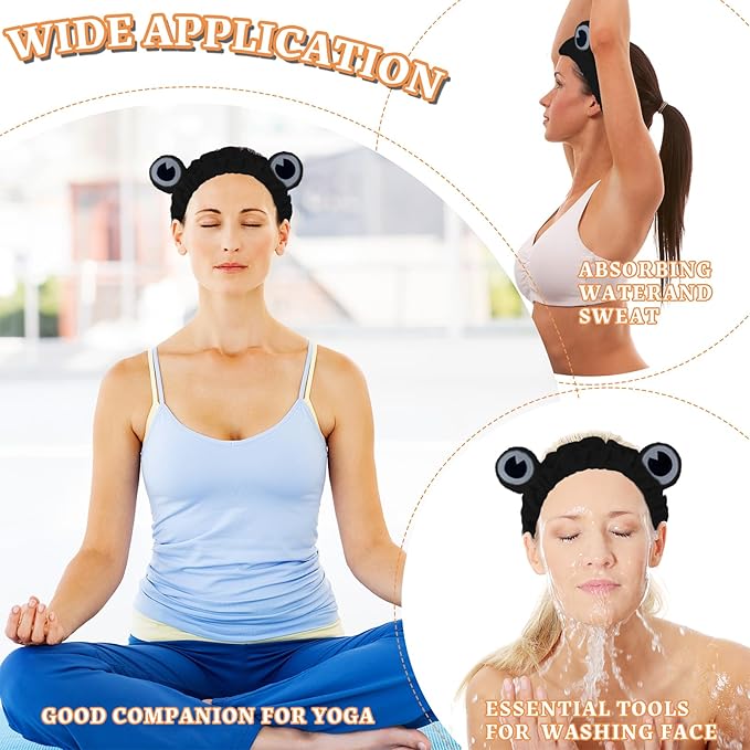 Jowmoy black Frog Eye Elastic Headband - Versatile for Spa, Skincare, Makeup, Face Wash, Fun Gift for Women (1 Pack)