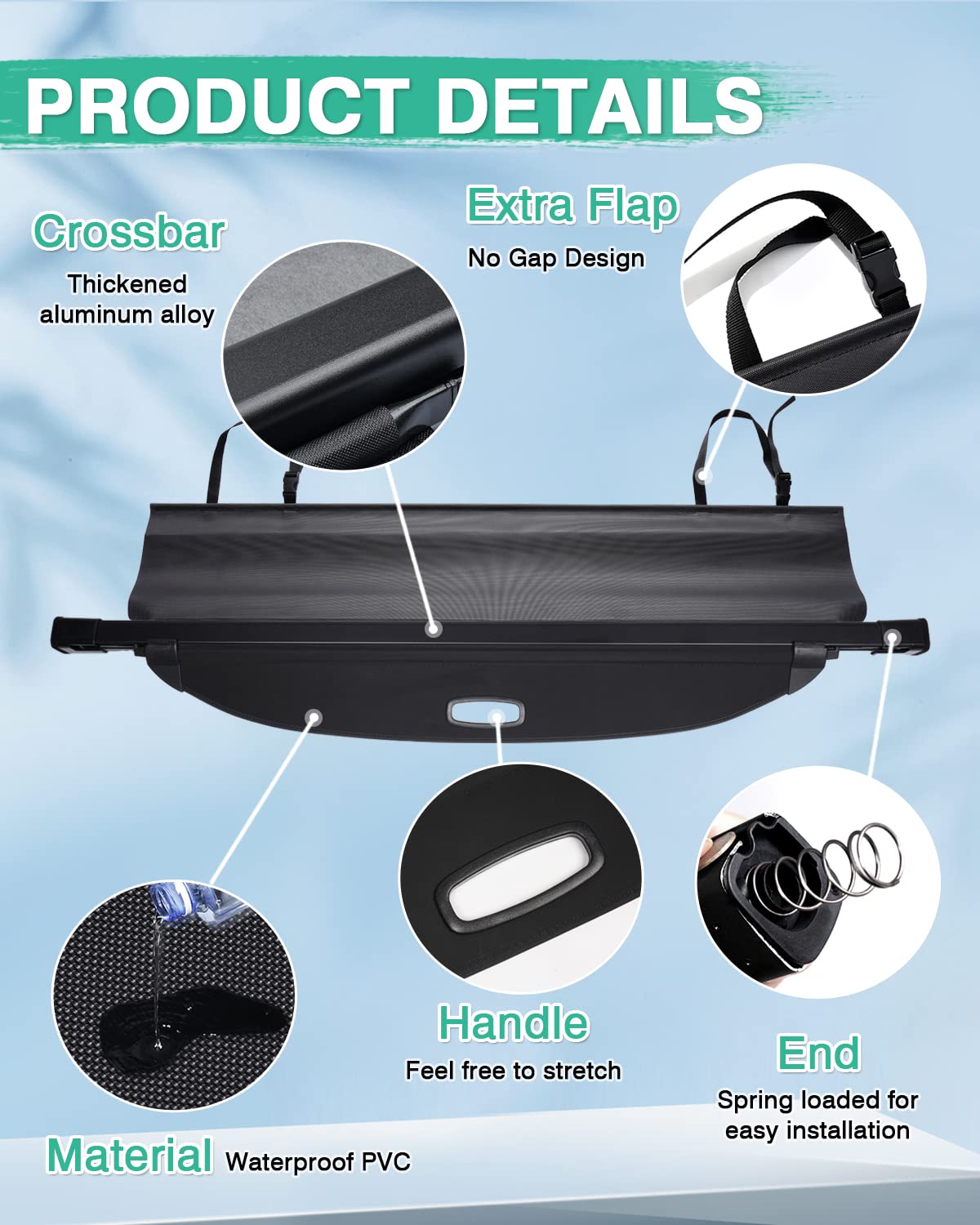Powerty Retractable Cargo Cover for 2016-2020 Kia Sorento, Canvas Texture Trunk Cover Privacy Screen Rear Security Shade for Sorento Accessories (with Extented Cover)