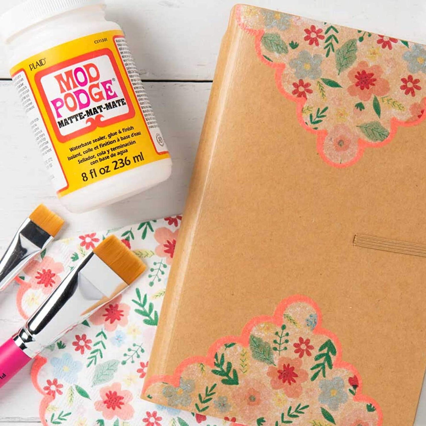 Mod Podge Complete Decoupage Kit-Two 16oz Bottles Waterbase Sealer/Glue (Matte Gloss Finish) with 4-pk Foam Brush Set, Clear