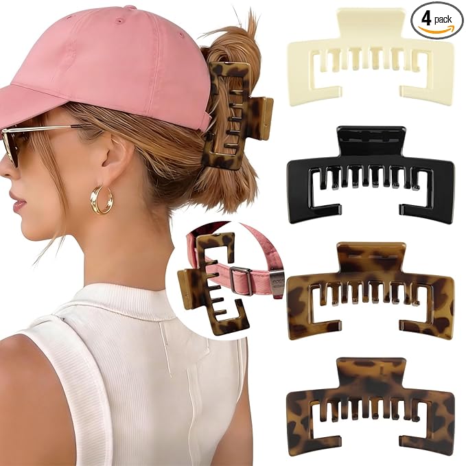 Hat-Friendly Claw Clips for Baseball Caps - 4 Pcs Trucker Hat Hair Clips for Women, Claw Clips for Thick Hair Hat Hairstyles, Gifts Hair Accessories