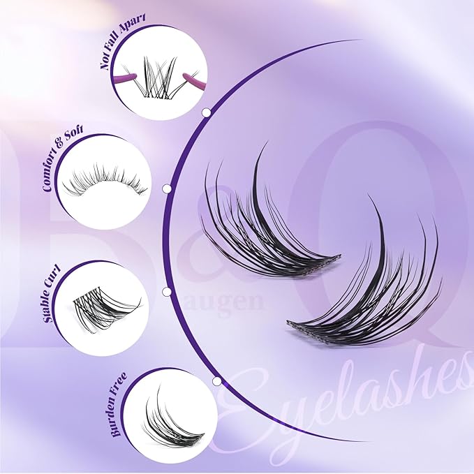 B&Q Natural Lash Clusters 04 - Cluster Eyelash Extensions, Pestañas Postizas Naturales Style Eyelashes Comfort Fit - Day-to-Night Natural Effect - Office & Date Ready For Effortless Beauty(8-16mix)