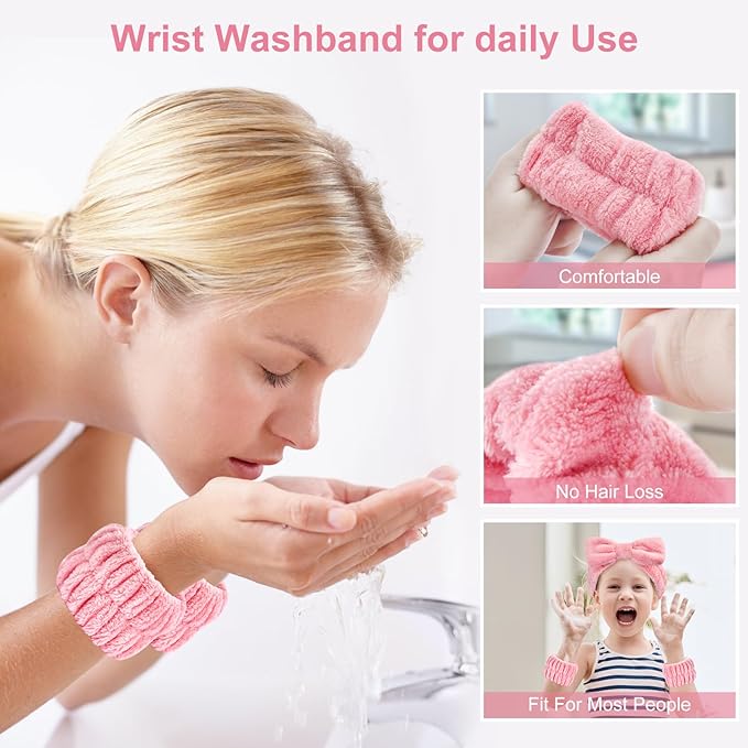 6Pack Headband and Wristband Set for Washing Face, Spa Skincare Makeup Headband, Soft Puffy Hair Band Bow Tie, for Women and Teen Girl Trendy Stuff Gifts