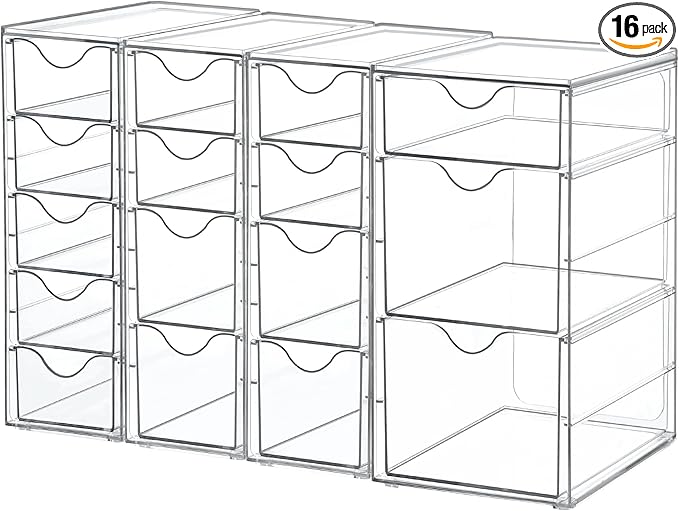 Vtopmart Acrylic Organizer with 16 Drawers (4 Set),Clear Storage Drawers for Office Supplies,Desk Organization and Storage for Makeup,Jewelry,Art Crafts