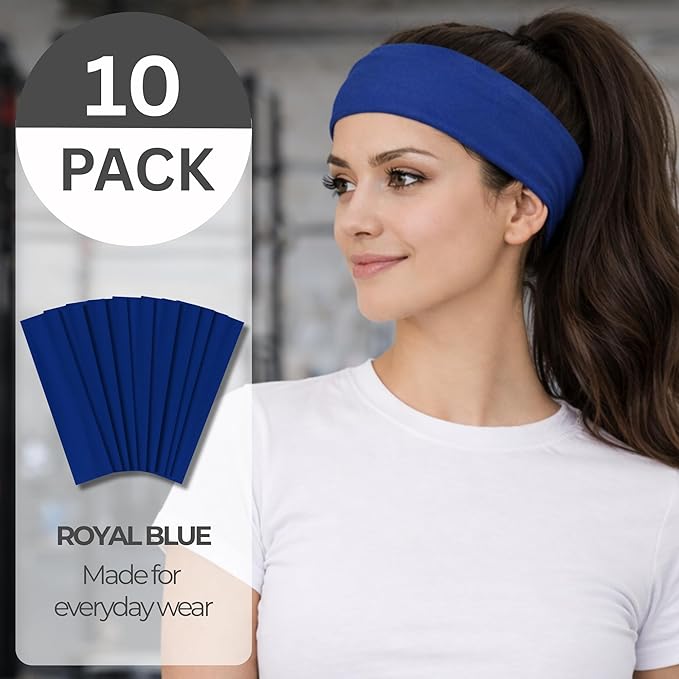 Styla Hair Headbands for Women Stretch Fashion Head Bands 10 Pack Non-Slip Head Wraps Great for Spa, Sports, Yoga, Pilates, Running, Gym Headband, Workouts (Blue)