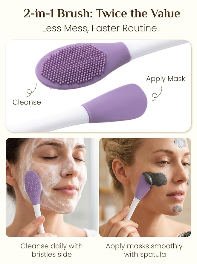 Rena Chris Gua Sha and Face Roller Set: Face Skin Care Tools with Facial Cleansing Brush, 2 Silicone Scrubber Pads & Face Sponge, Travel Bag, Self Care Gift