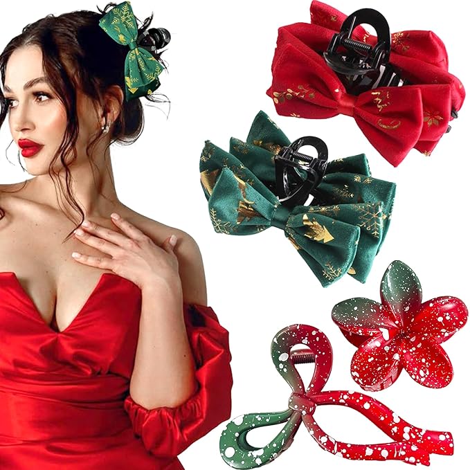 Christmas Flower Hair Claw Clips-4PCS Large Claw Clips for Thick/Thin Hair Claws,Strong Hold Nonslip Cute Hair Clips for Women Girls,Hawaiian Hair Accessories Holiday Gifts