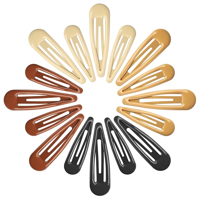 Metal Snap Hair Clips, No Slip Hair Clips for Thick/Thin Hair, 16pcs Medium/Big Barrettes for Women Kids Girls Hairstyle Makeup Accessories (8pcs 2.36inch & 8pcs 2.7inch) (Black Brown)