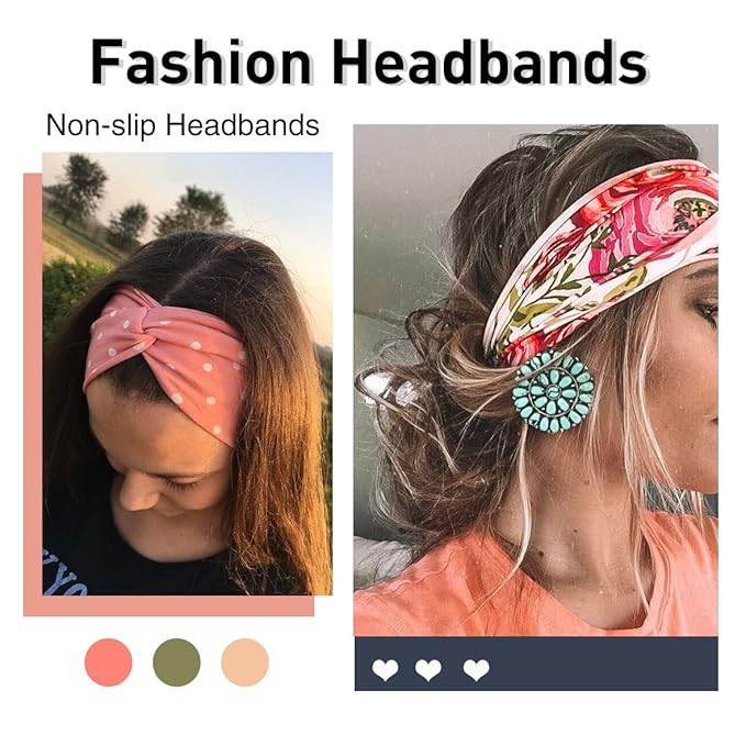 Kachanaa 6 Pack Solid Color Boho Style Non-slip Printed Headband Wigs for Women Soft Elastic Breathable Hair Bands Turban for Teen Girls Accessories