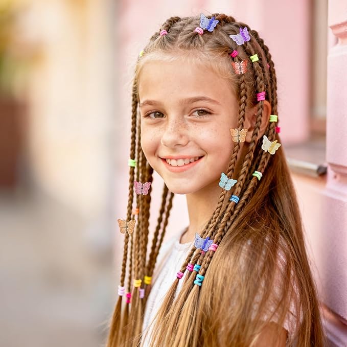Hair Accessories for Girls, 1500P Colorful Hair Elastic Set, 45P Glitter Mini Butterfly Hair Claw Clips, Hair Wax Stick, Sparkly Colorful Hair Accessories for Girls with Hair Comb Set & Organizer Box