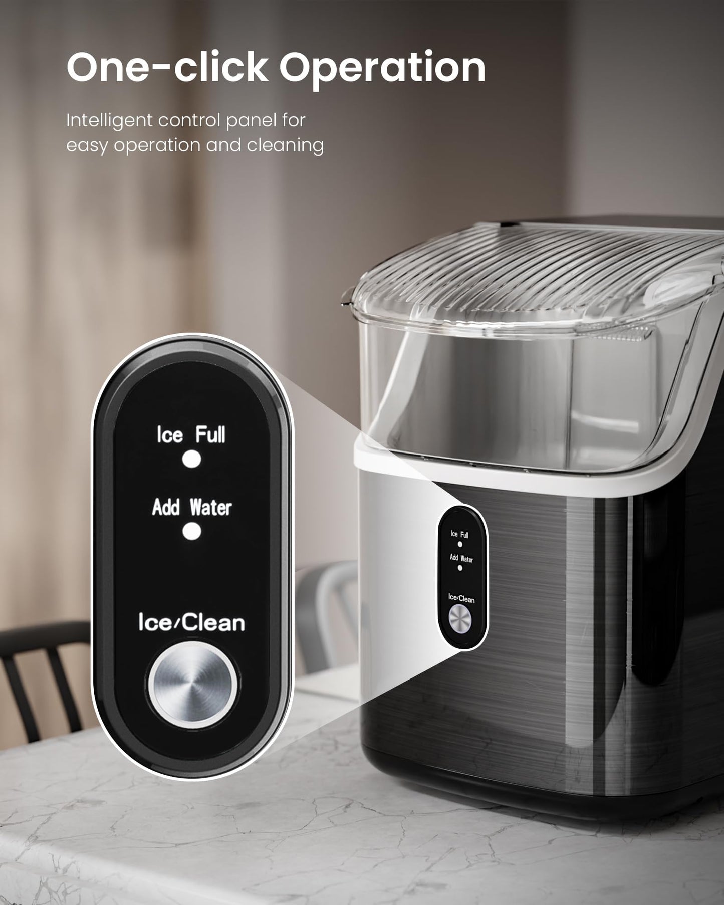 Kismile Nugget Ice Maker Countertop,35Lbs/24H Pellet Ice Machine with Chewable Ice,Self-Cleaning Pebble Ice Maker with Ice Scoop,One-Click Operation,for Home/Kitchen/Office(Black)