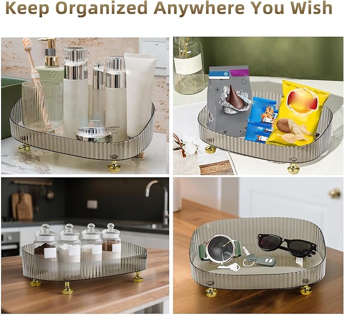 Perfume Organizer, Bathroom Vanity Tray, Makeup Trays for Dresser Top, Countertop Decorative Plastic Decor Tray, Perfume Organizer for Women, organizador de perfumes (Gray)