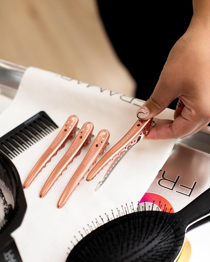Framar Pink Hair Clips For Styling – Professional Metal Hair Clips For Women Styling, Metal Clips For Hair, Hair Styling Clips, Extra Strong With No Slip - 4 Pack Rose Gold