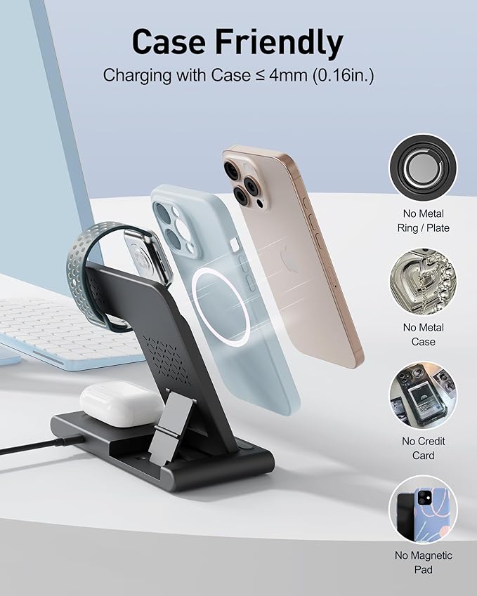 2025 Wireless Charger for Apple and Android Charging Station,3 in 1 Fast Max Charging for iPhone 16 15 14 13 12 Pro Max Plus, Apple Watch Series & Air pods 4 3 2 Pro, Android Samsung Galaxy Series