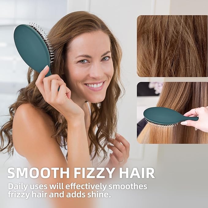 Boar Bristles Hair Brush for Women and Men, Detangling Hair Brush for Smoothing Massage Add Shine, Nylon&Boar Bristles Detangler brush for Hair Healthy (1 Pack-Green)