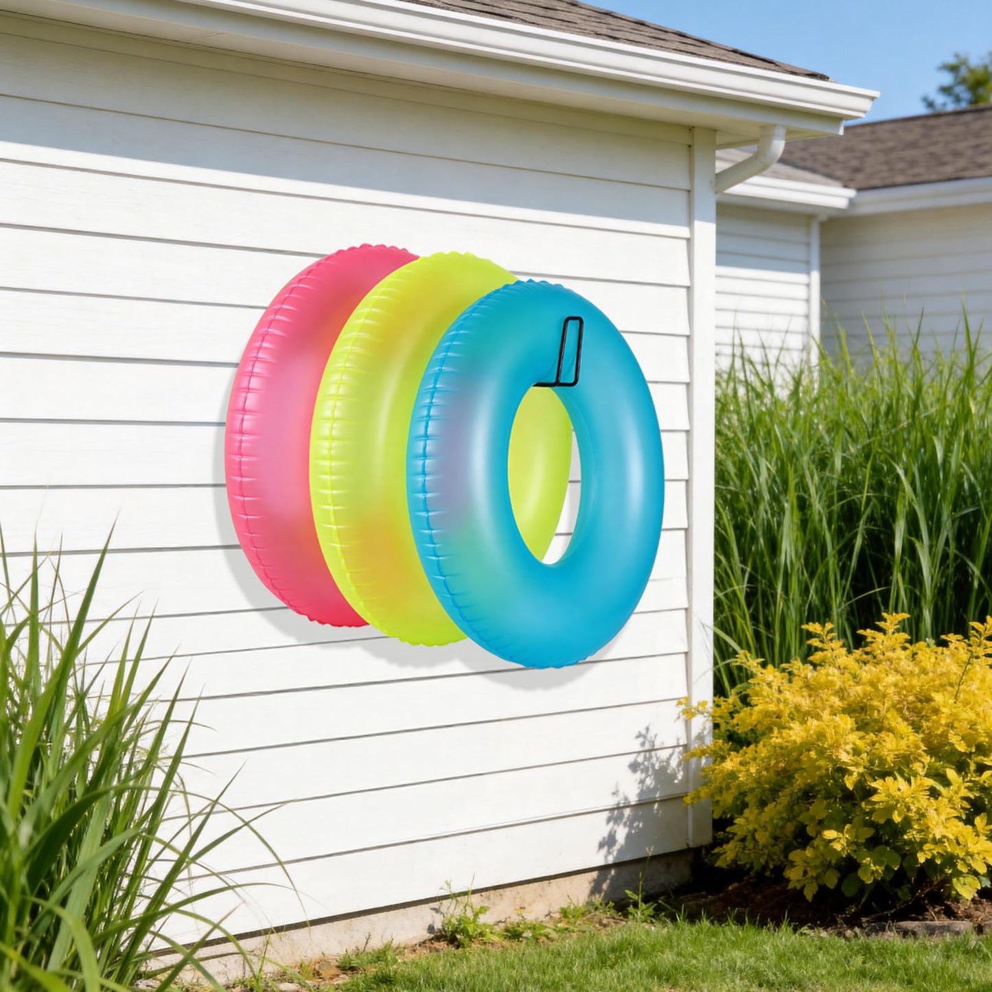 MUOUAKATE 3 Pcs Pool Float Storage Holder, 17.3 Inch Wall Mount Pool Float Organizer Storage Rack with Hangers for Swimming Ring, Towel, Tools & More Storage Indoor Outdoor Space-Saving