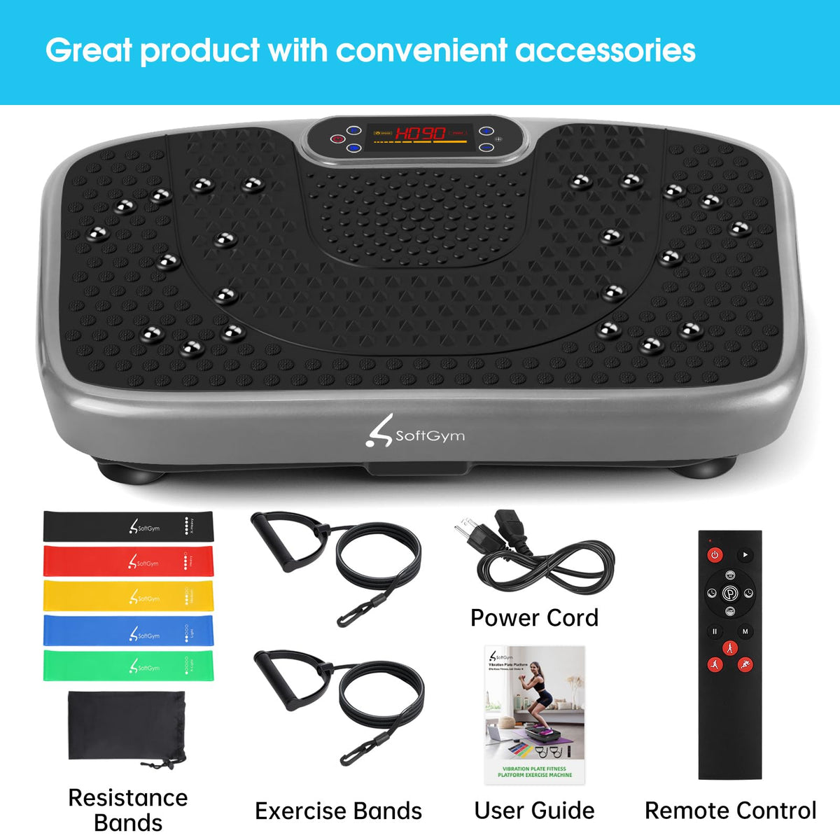 SoftGym Vibration Plate Exercise Machine for Lymphatic Drainage Weight Loss,120 Speed Levels Vibrating Platform with Resistance Bands,Full-Body Workout Equipment for Muscle Toning