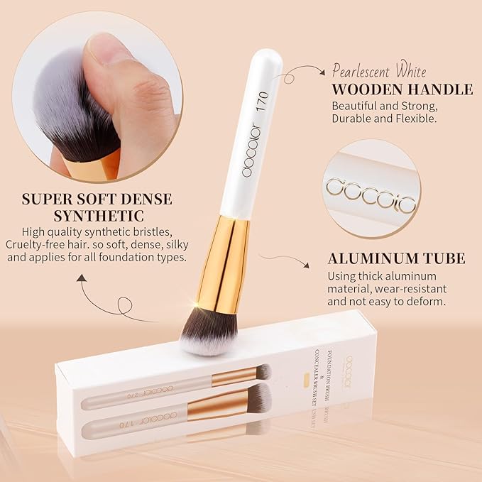docolor Foundation Brush & 270 Concealer Brush Set, 2PCS Professional Makeup Brushes Angled Kabuki Brush for Flawless Liquid, Cream, Sculpting, Mineral Blending and Buffing