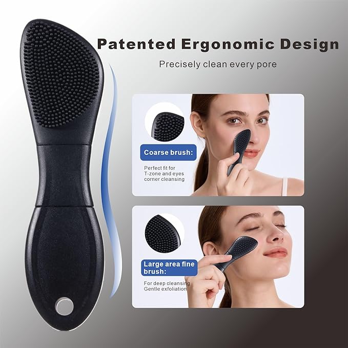 Multifunctional Face Washing Brushes,2 in 1 Pore Cleaning Brush & Blackhead Scraper,Pimple Extractor for Women Men,Face Scraper Skin Spatula,Pore Scrubber for Deep Cleansing.(Black)