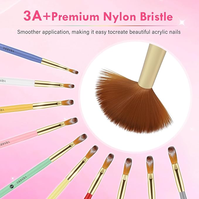 Acrylic Nail Brush Set, 10PCS Professional Nail Art Brushes for Acrylic Powder Applications, 3D Carving, Nail Art Extension for DIY Home Salon Tools