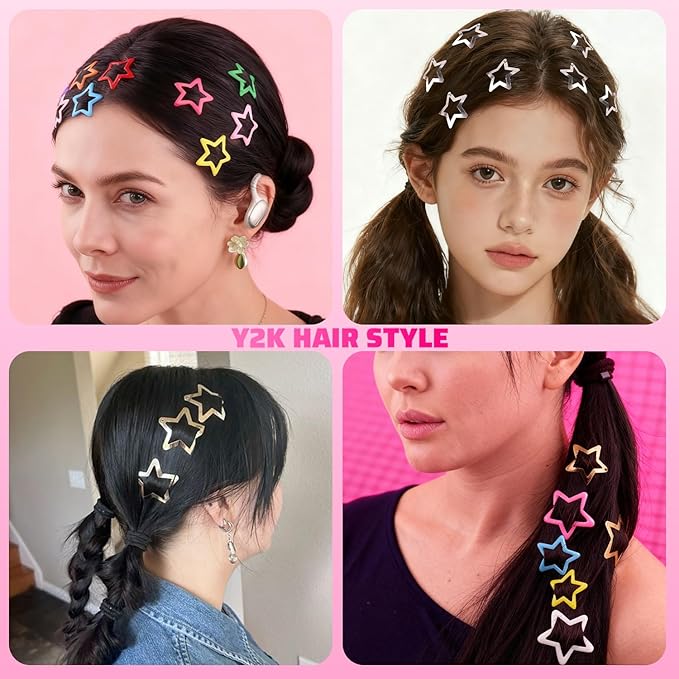 35 PCS Silver Star Hair Clips, 1.18 & 1.57 Inch Y2K Accessories Snap Hair Clips, Non-Slip Small Star Barrettes Accessories for Girls Women, Cool Metal Fashion Ornament Set for Rave Decor