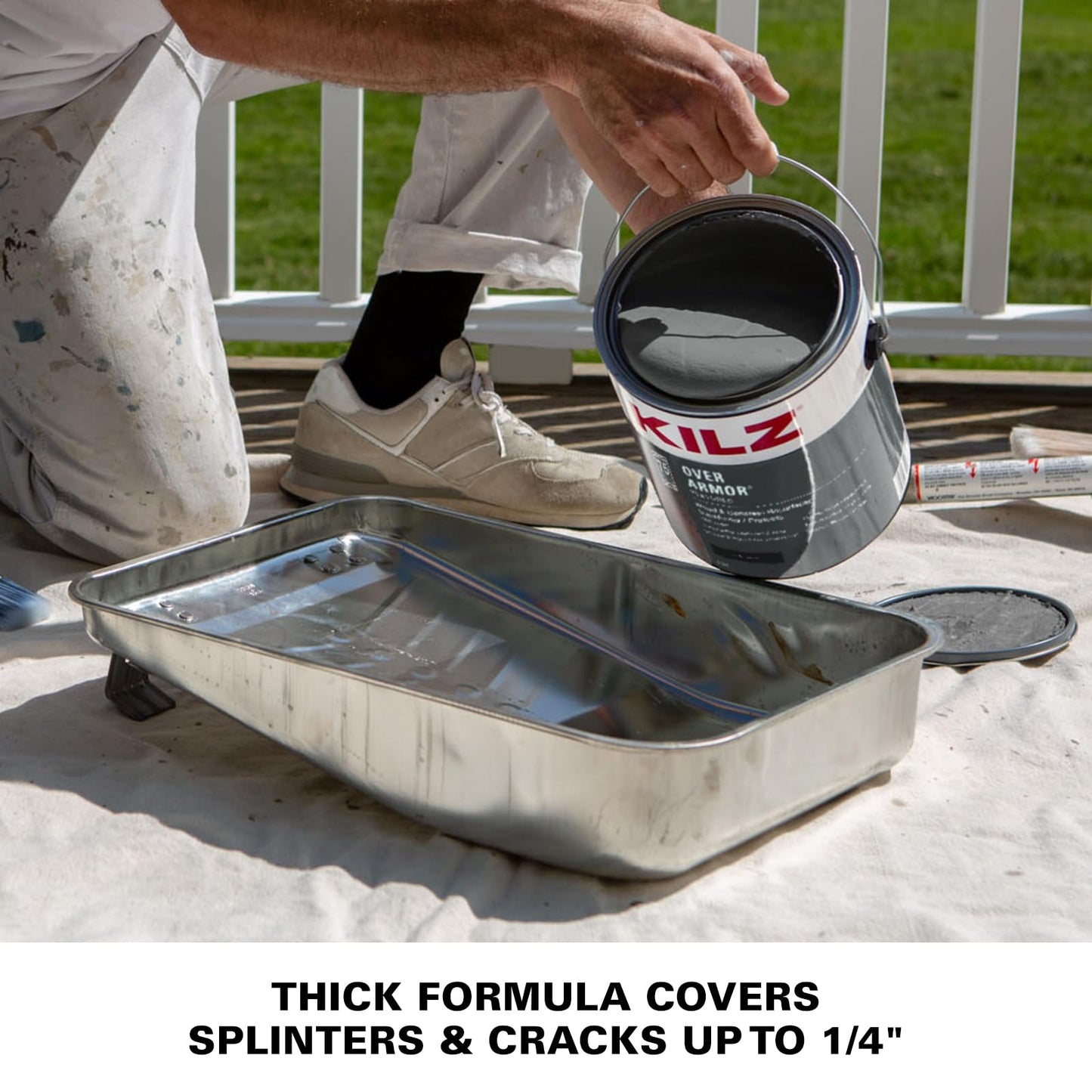 KILZ Over Armor Textured Solid Coating Resurfacer for Wood, Composite and Concrete Surfaces, Slate Gray, 1 Gallon