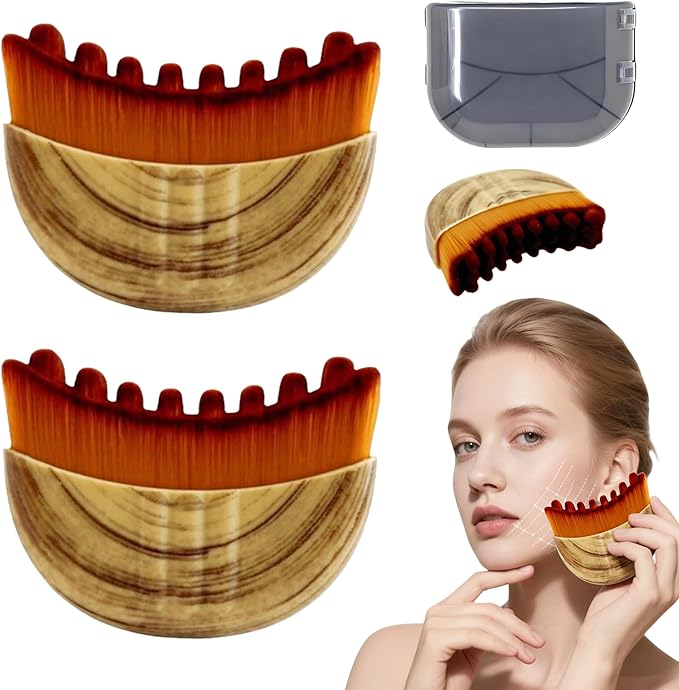 Lymphatic Contour Face Brush, Super Soft Manual Lymphatic Drainage Massager for Sculpting, Relieve Fatigue & Reduce Puffiness, with Portable Case Suitable for Facial Cleansing and Massage (2-PCS)