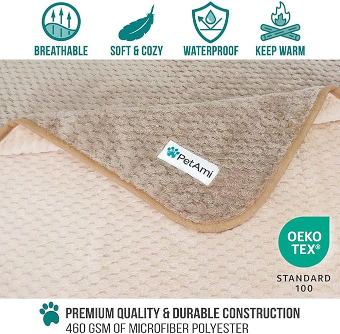 PetAmi Waterproof Dog Blanket, Leakproof Puppy Blanket for Small Medium Dog, Furniture Sofa Couch Cover Protector, Fleece Pet Throw Indoor Cat Kitten, Reversible Washable Soft Plush, 29x40 Taupe Beige