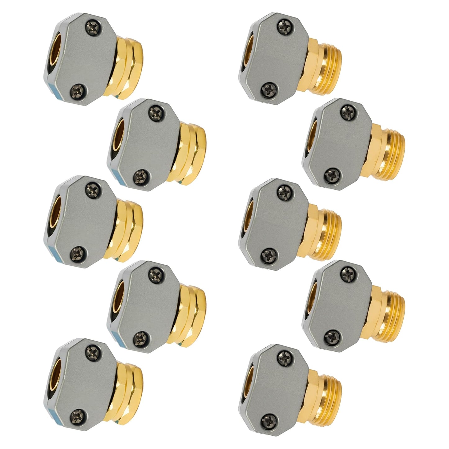 LIULO TOOL Garden Hose Repair Kit, 5 Sets Aluminum Alloy Garden Hose End Mender Kit with Zinc Clamp, Male and Female Repair Connector Fittings Fit 3/4 Inch and 5/8 Inch