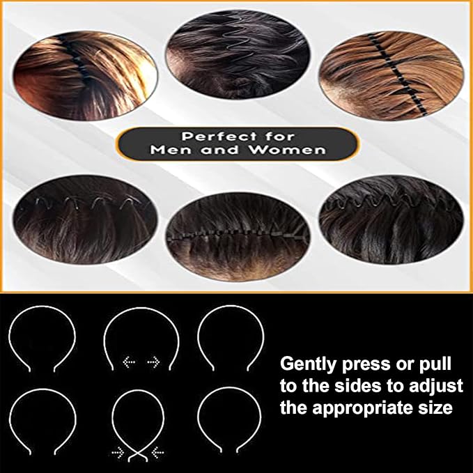 Metal Headbands for Men Fashion Headband for Women, Unisex Wavy Hair Bands Outdoor Sports Head Bands Simple Elastic Non-Slip Hair Accessories (6 Pack)