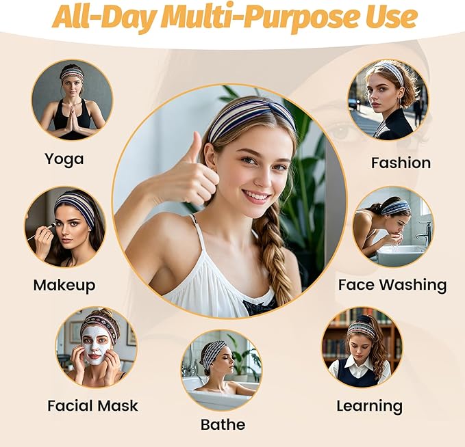 Headbands for Women - 6 Pack Wide Elastic Hair Bands | Stretchy Sweatbands Hair Bands | Soft Sports Thin Head Bands | Non-Slip Accessories Bands for Fashion, Washing Face, Workouts, Yoga, Daily Use