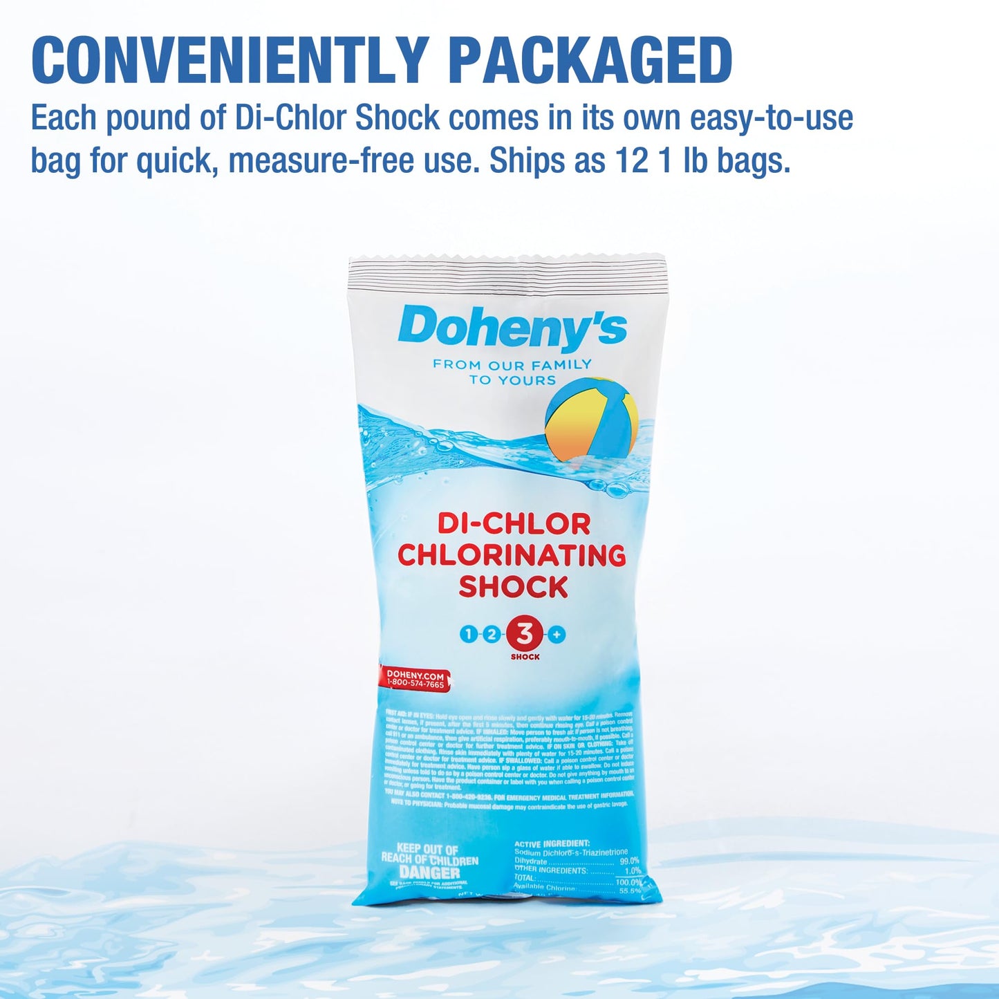 Doheny's Di-Chlor Shock | 100% Professional-Grade | Calcium-Free Pool Sanitizing and Shock Treatment | for Salt & Chlorine Pools | 56% Stabilized Chlorine | 12 x 1lb Bags (12lb Total)