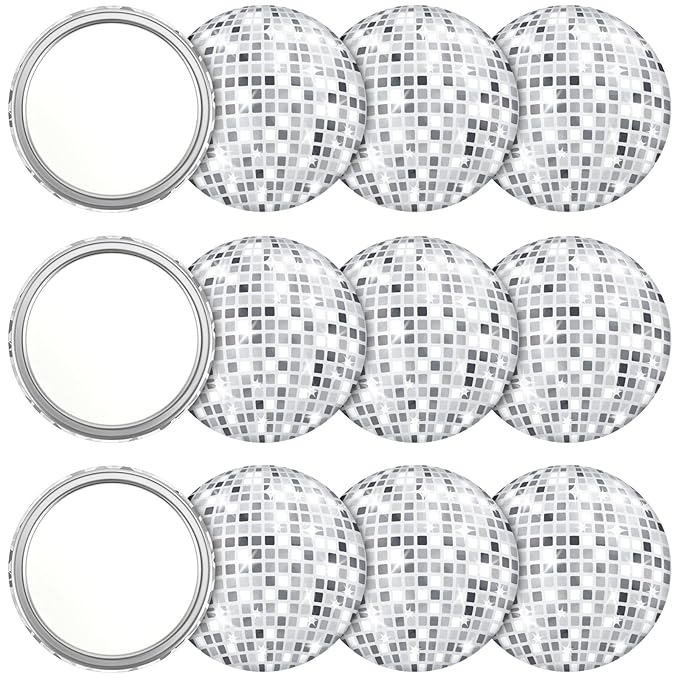 Qunclay 12 Pcs Disco Ball Compact Mirror 2.76 Inch Vintage Round Pocket Mirror Makeup Mini Mirror Handheld Portable Mirror for Purse, Women Gift Disco Party Supply Travel Daily (Silver)