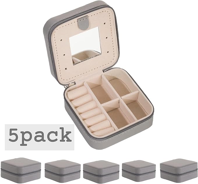 KElofoN 5 packTravel jewelry case Travel jewelry box Travel Jewelry Organizer Small Jewelry Organizer Box for Girls Women with Mirror (Grey-5)