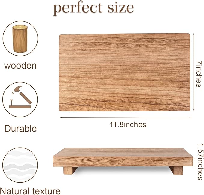 zoocatia Small Wood Tray Pedestal Stand Farmhouse Bathroom Decor Decorative Wooden Riser Kitchen Soap Dish Holder for Vanity, Counter, Sink, Large 11.8" x 7" - Brown