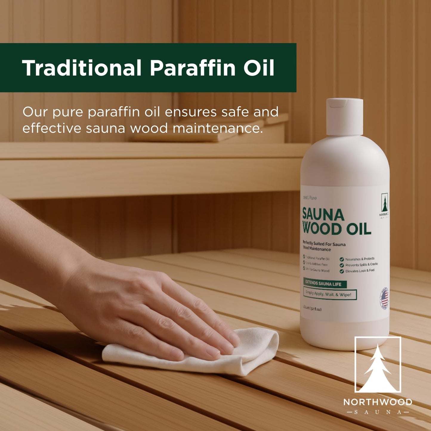 Northwood Sauna - Sauna Wood Oil - 100% Pure Paraffin Oil - Traditional Sauna Sealer - 1 Quart (32 Fl Oz)