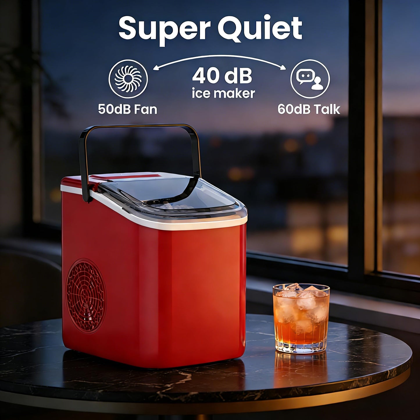 Bayany Countertop Ice Maker with Handle, 26lbs/24H, Small Portable Self-Cleaning Ice Machine with Basket and Scoop, 9 Bullet-Shaped Ice Cubes in 6 Mins for Home Kitchen, Parties, Camping