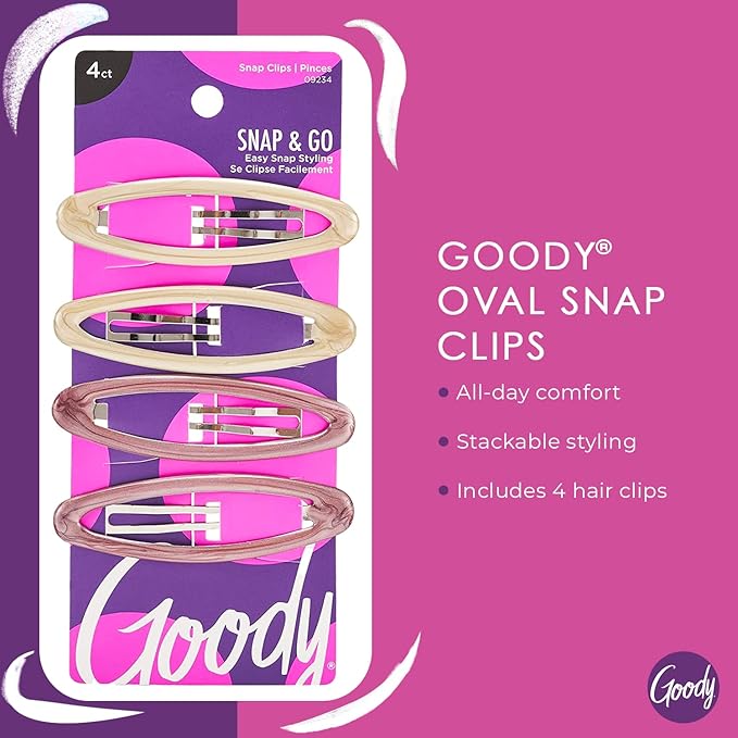 Goody Classics Goody Kids Epoxy Contour Snap Clips - 4 Count,Assorted Colors - Just Snap Into Place - Suitable For All Hair Types - Pain-Free Hair Accessories For Women And Girls - All Day Comfort