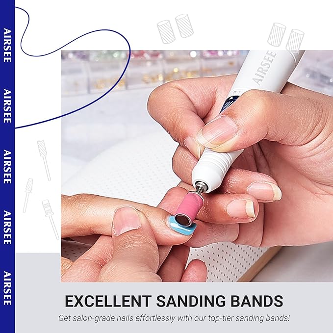 AIRSEE Sanding Bands for Electric Nail Drill 100 Piece Set 180 Grit Medium Acrylic File Attachments Professional 1 Sander Mandrel Bit Beauty Salon Accessories Manicure and Pedicure Finger Callus Pink