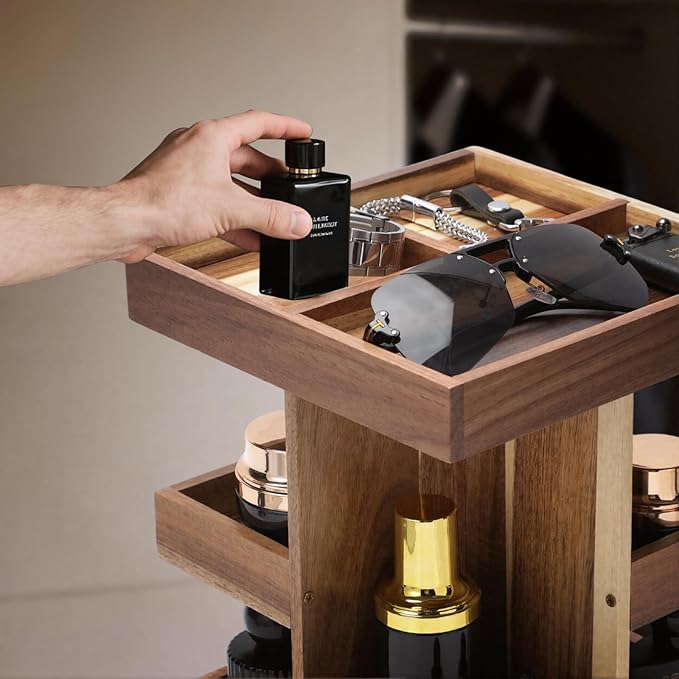 EXIN DECHEN Cologne Organizer for Men,Cologne Stand,Wood Perfume Shelf with Rotate,Desk Organizer,Gift for Dad From Wife,Husband Boyfriend Birthday Gift Ideas,Fathers Day Gift for Men