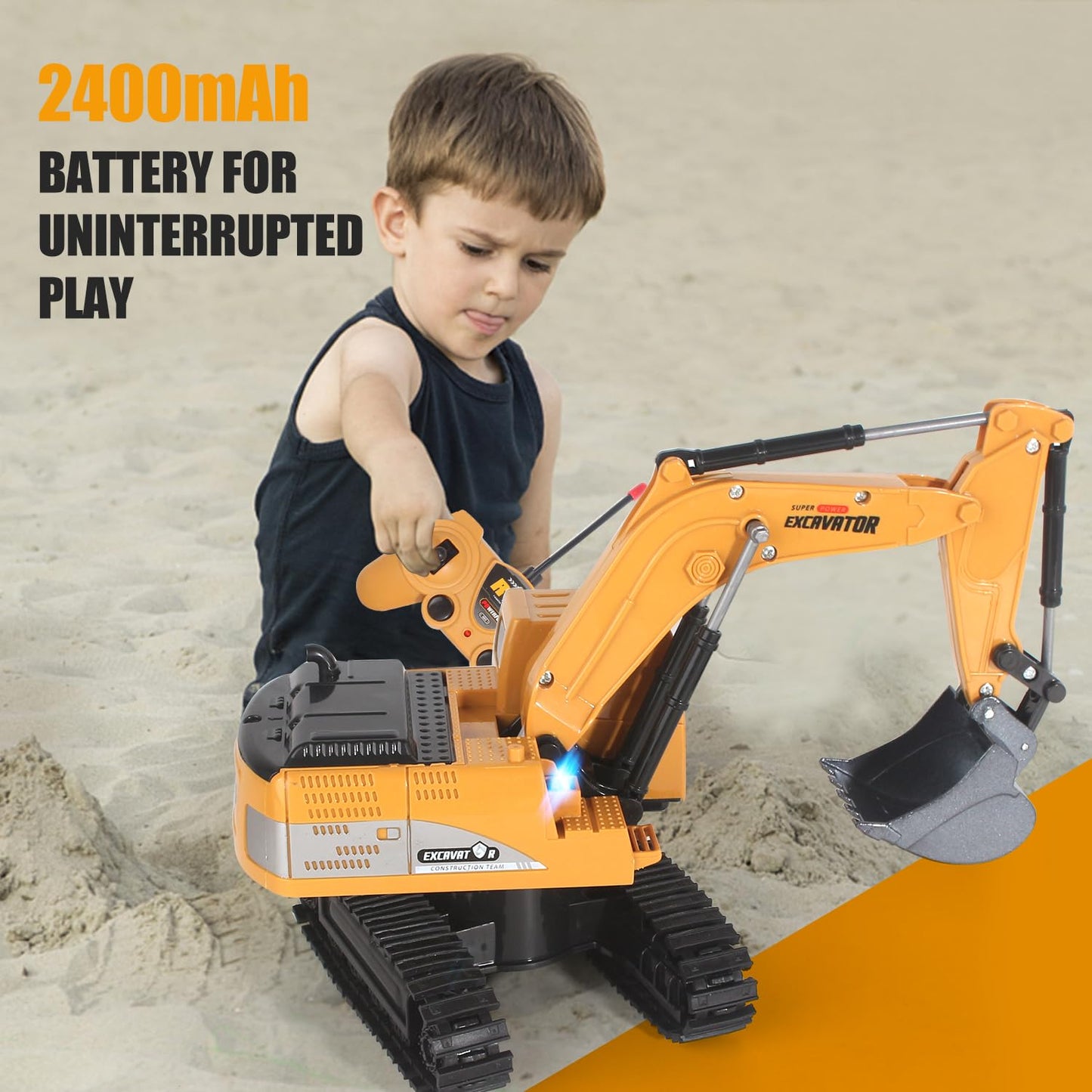 Jiakora Remote Control Excavator Toys for Boys, RC Excavator Toy for Boys 3 4 5 6 7 8 Year Old Kids Christmas Birthday Gift，RC Digger Truck Construction Vehicles with Metal Shovel & Light