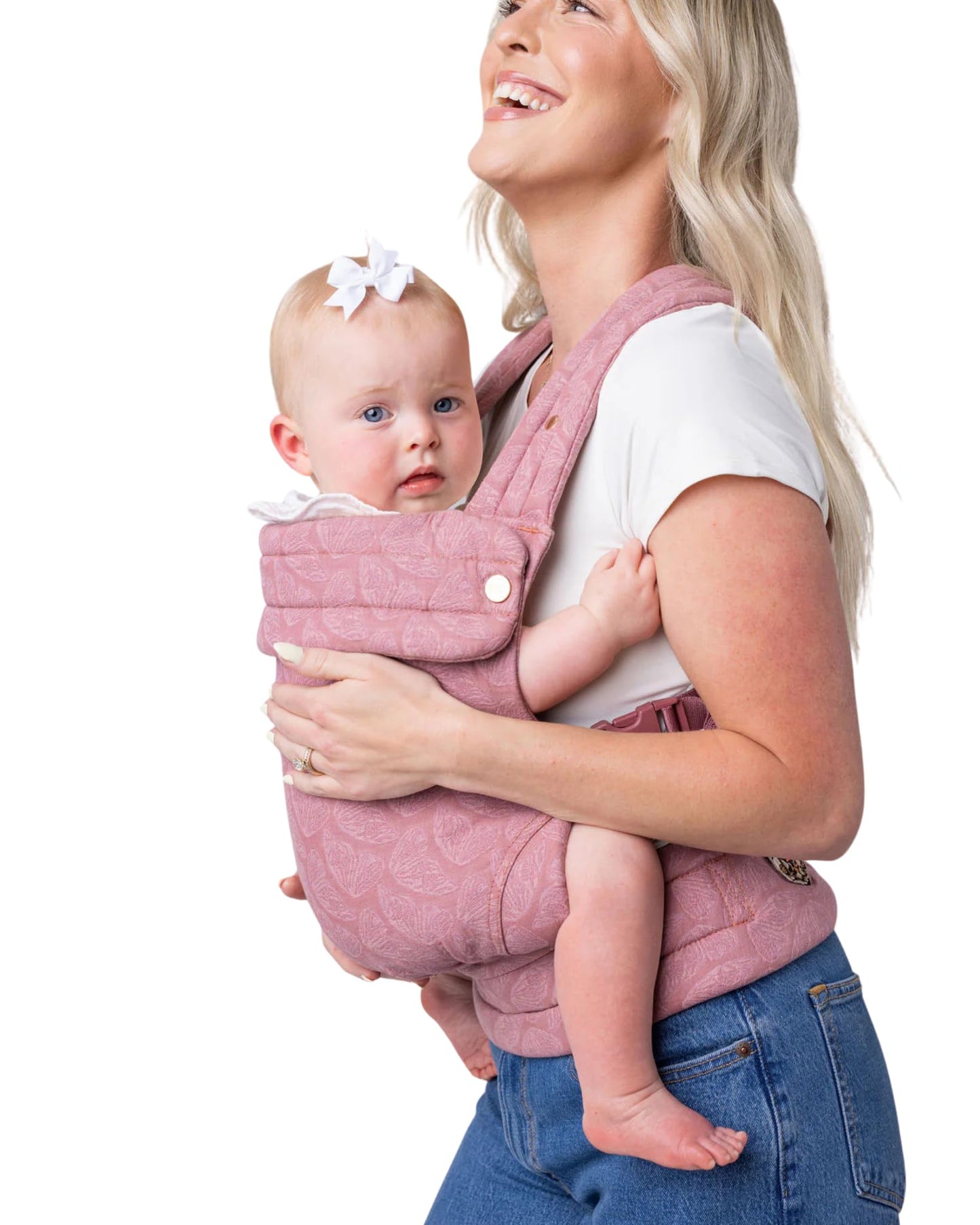 Mabē Monarch Ergonomic Baby Carrier – Premium Cotton Soft Structured Newborn to Toddler Carrier with Hip-Healthy Design, 3 Carry Positions (7-35lbs), Lightweight & Breathable,(Mauve Wings)
