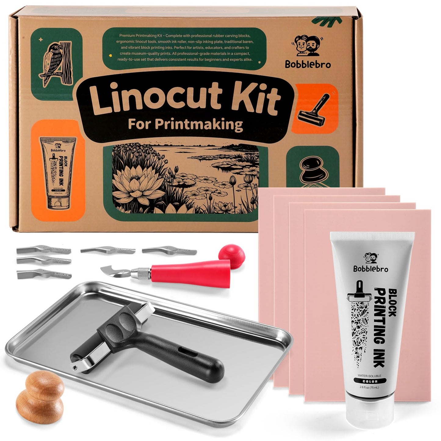 Bobblebro Linocut Kit for Printmaking - Arts and Crafts for Adults - Easter DIY Kit Gifts - Hobby Kits Birthday Gift for Women, Men, Boys, Girls - Stamp Making Kit - Linoleum Blocks Carving Tools